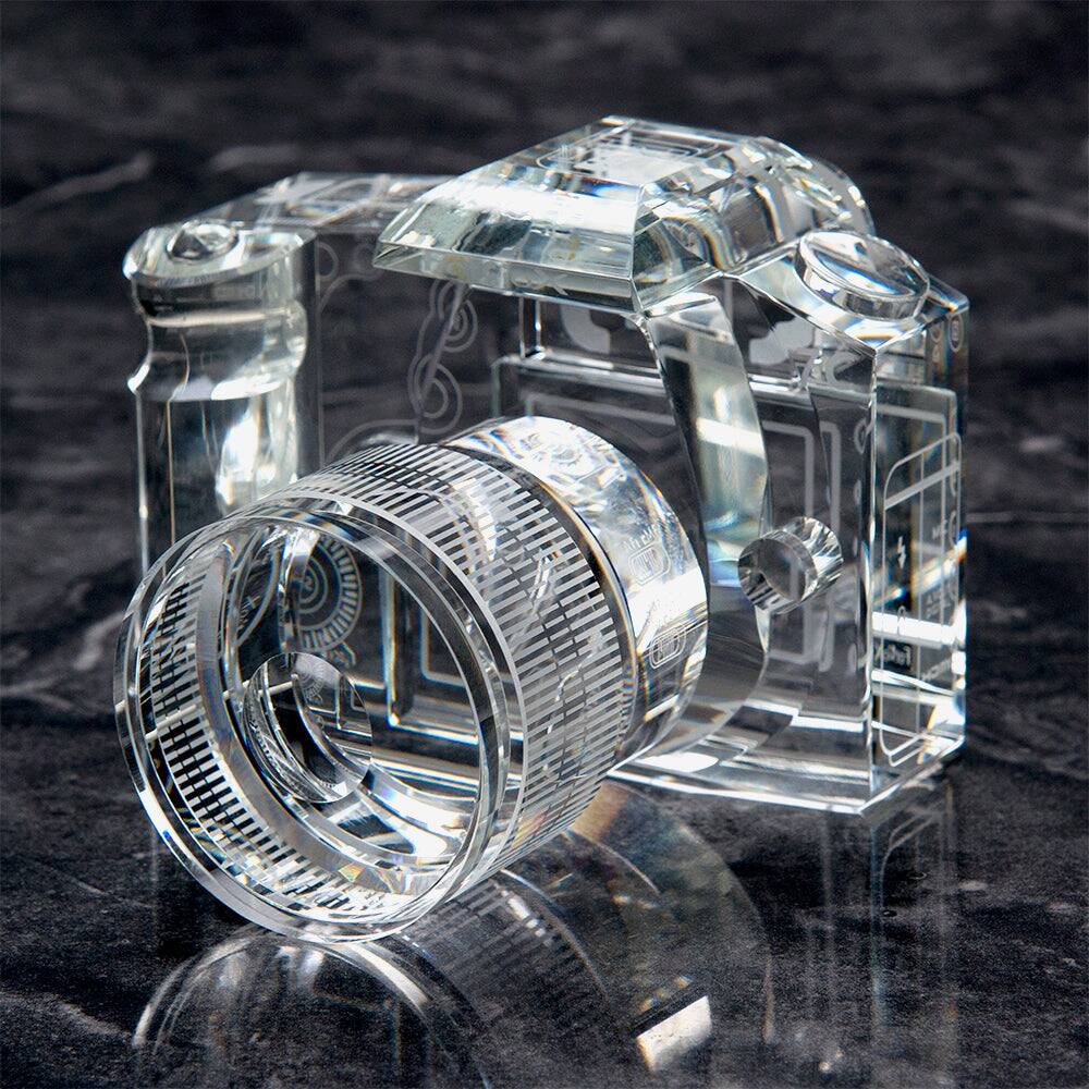 Crystal Camera - 2/3 Sized Replica of Canon EOS 7D Camera w/ 15-85mm IS USM Lens; Paperweight, Bookends, Display