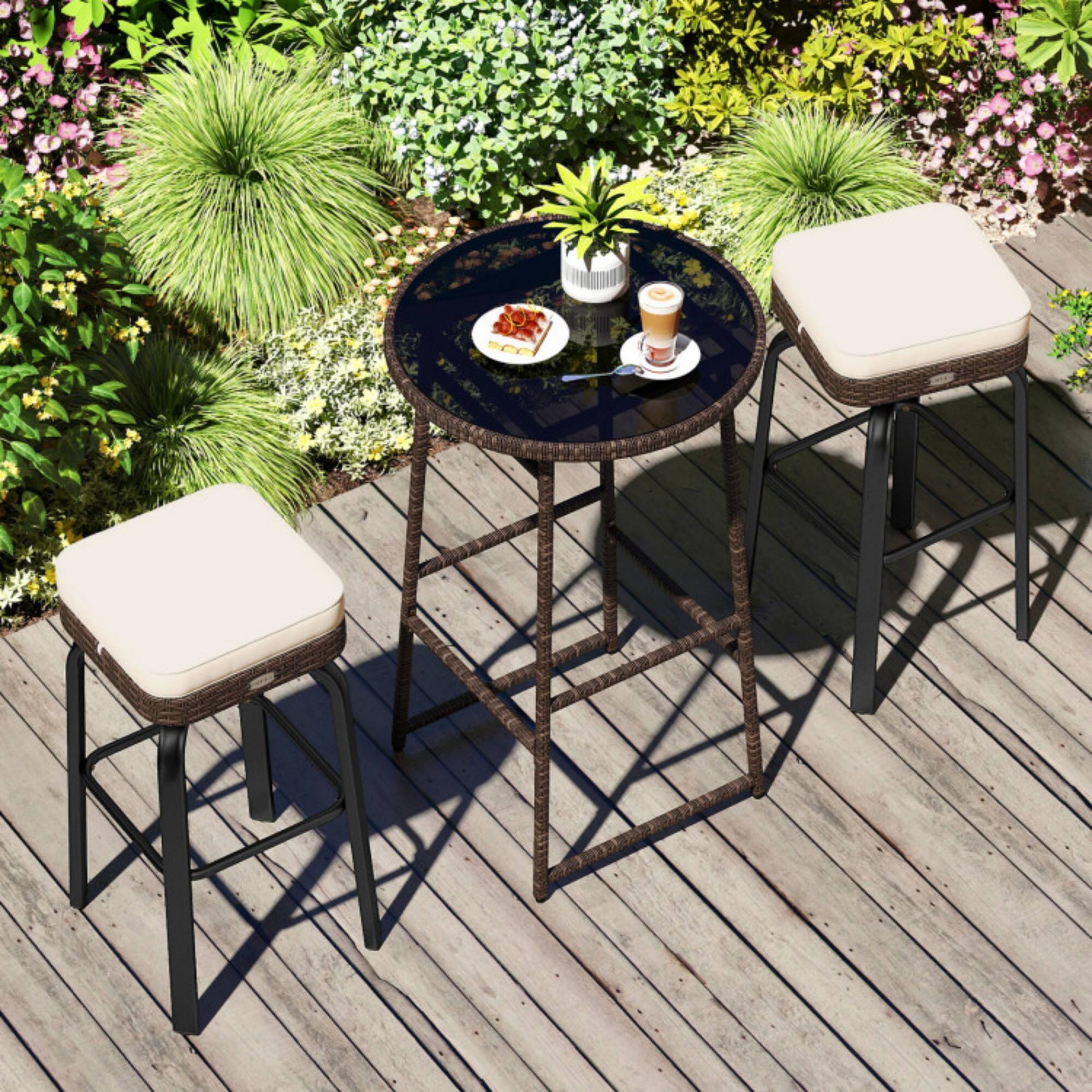 Alt View 2. Boyel Living - White 3Piece Rattan or Wicker Bar Set PE Rattan Wicker Material 360Degree Swivel Chairs for Outdoor Living Spaces - White.