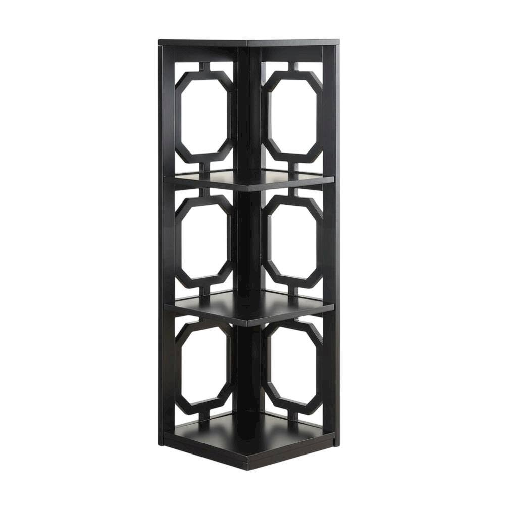Angle. FurniFact - Black 3-Tier Corner Bookcase with Space-Saving Design and Durable Finish - Black.