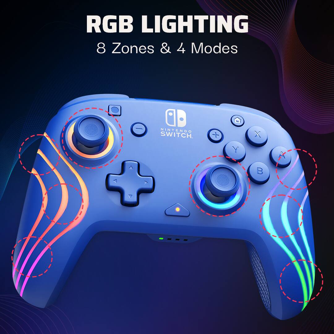 RGB Lighting: 8 Zones & 4 Modes for Nintendo Switch.