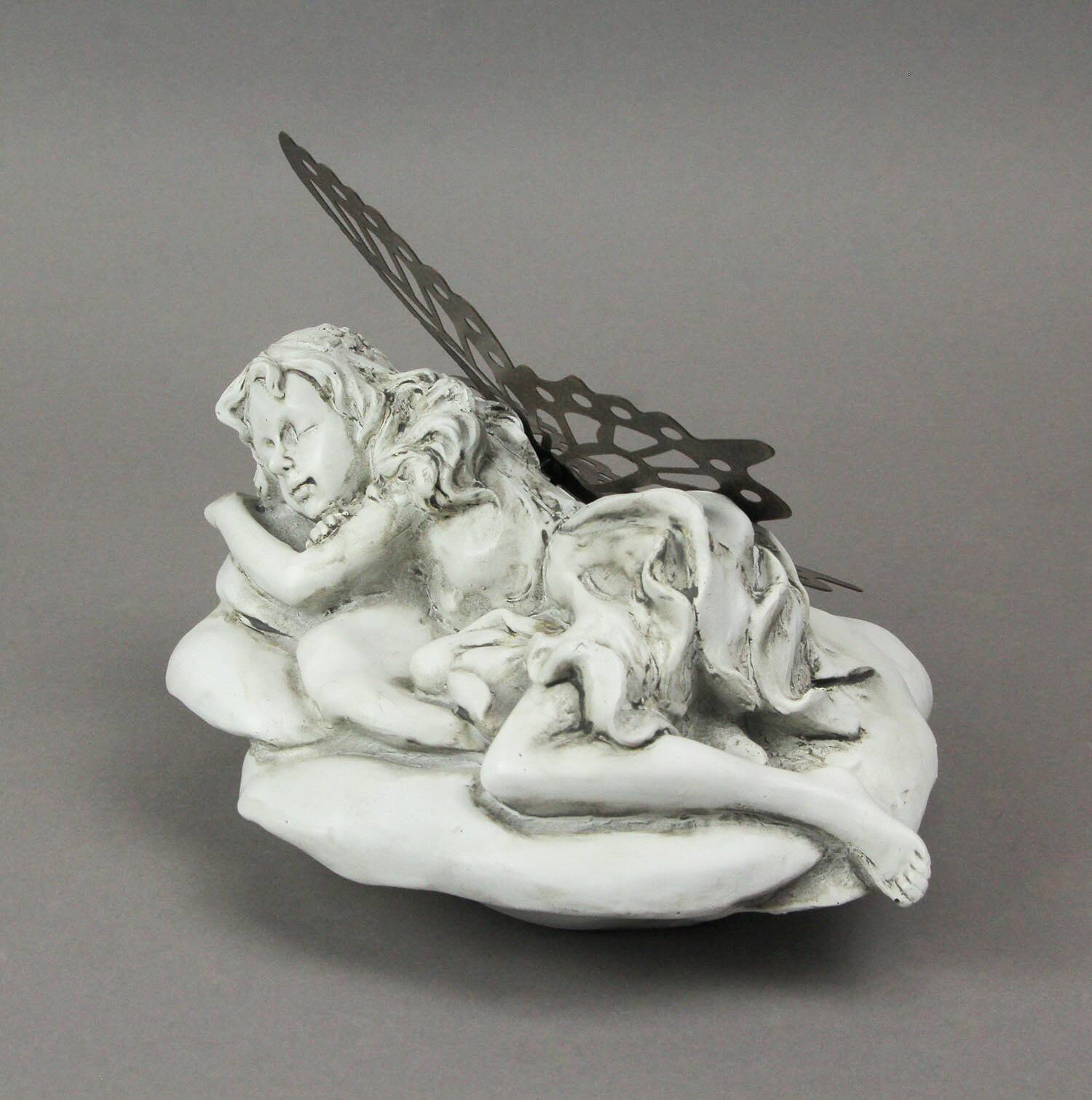 Alt View 1. Napco - Antiqued White Sleeping Fairy Indoor / Outdoor Statue With Rustic Metal Wings - Off-white.