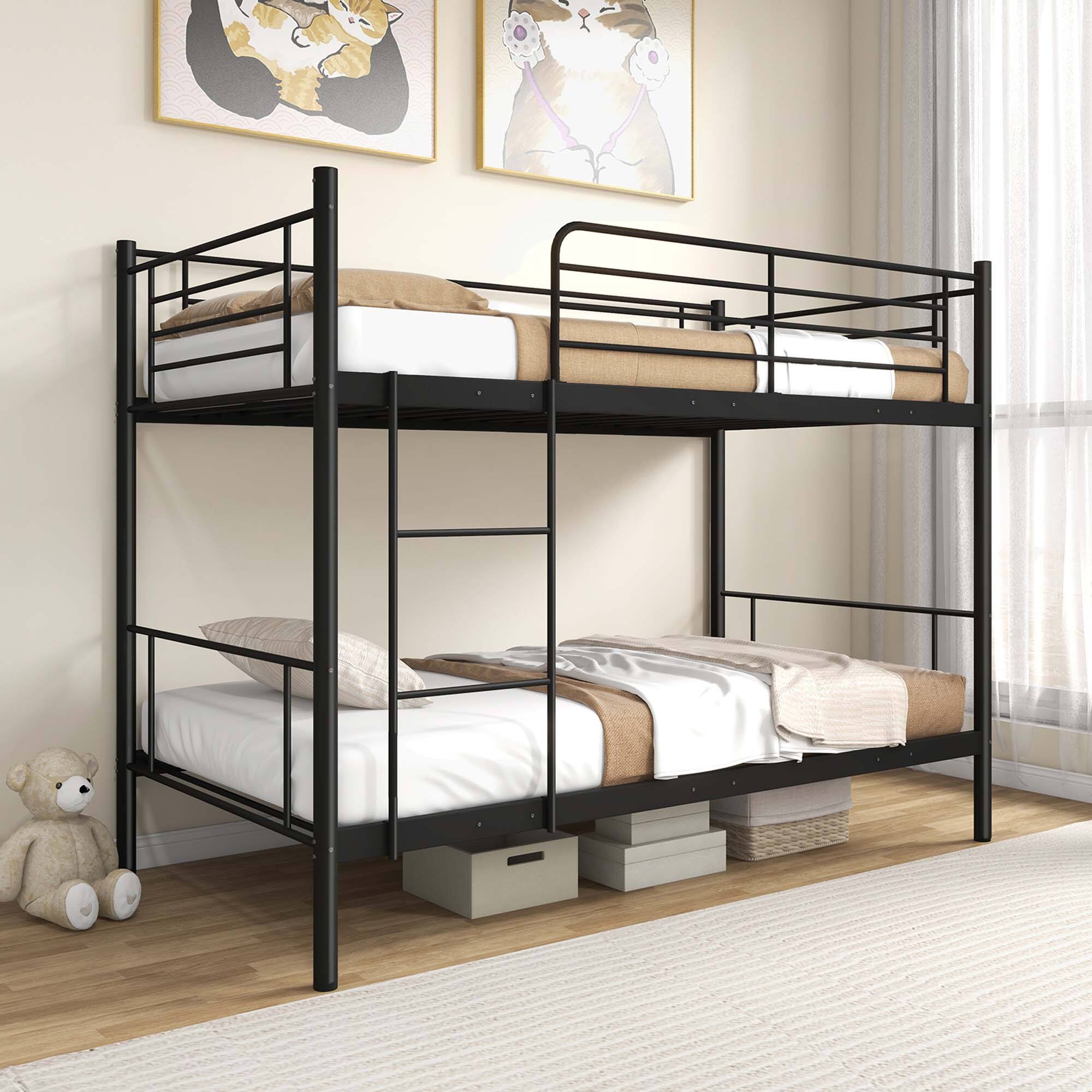 Alt View 8. Costway - Costway Metal Twin Over Twin Bunk Bed with Built-in Ladder Safety Guardrail - Black.