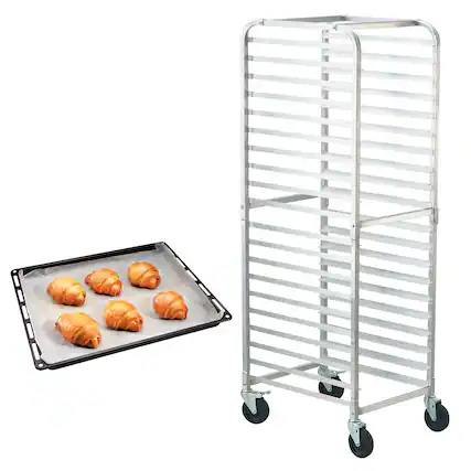 Front. VEVOR - Bun Pan Rack, 20-Tier Commercial Bakery Racks with Brake Wheels, Aluminum Racking Trolley Storage for Half & Full Sheet - Sliver.