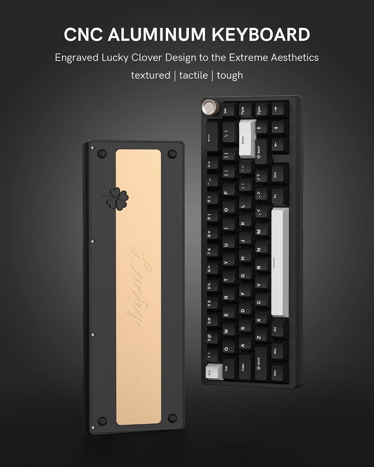 CNC ALUMINUM KEYBOARD  
Engraved Lucky Clover Design to the Extreme Aesthetics  
textured | tactile | tough