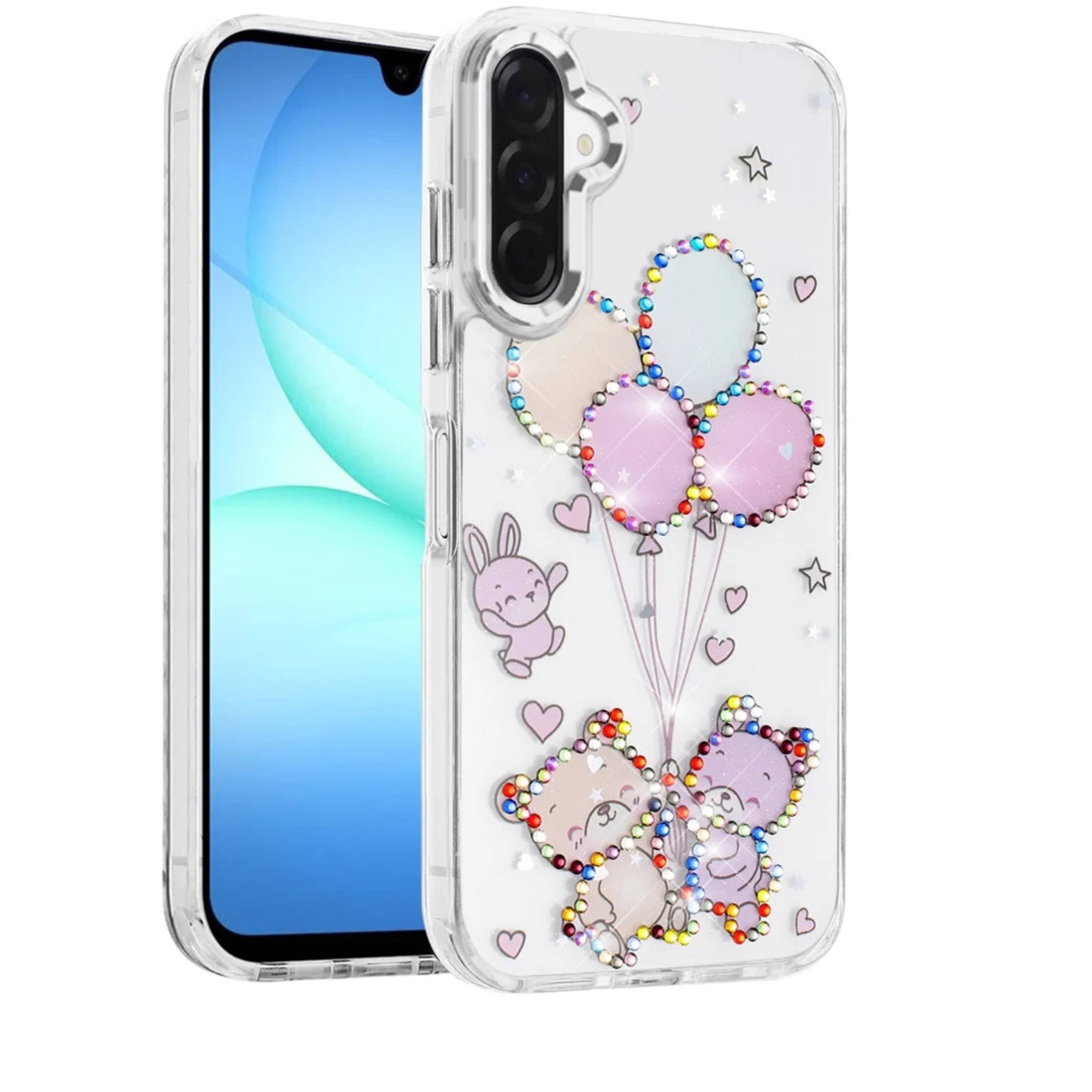 Angle. Kitcheniva - Colorful Epoxy Jewel Phone Case With Tempered Glass For Samsung A17 5G Balloons - Balloon.