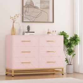GARVEE - Dresser for Bedroom with 6 Drawers, Wood Chest of Drawers, TV Stand, Morden Dresser for Closet, Living Room, Hallway - Pink