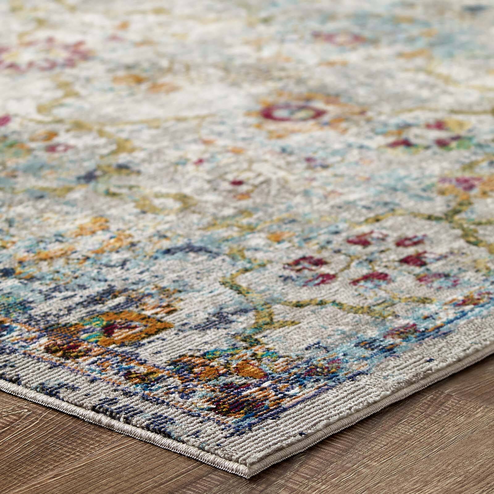 Back. Modway - Success Manuka Distressed Vintage Floral Lattice Area Rug - Multicolored.