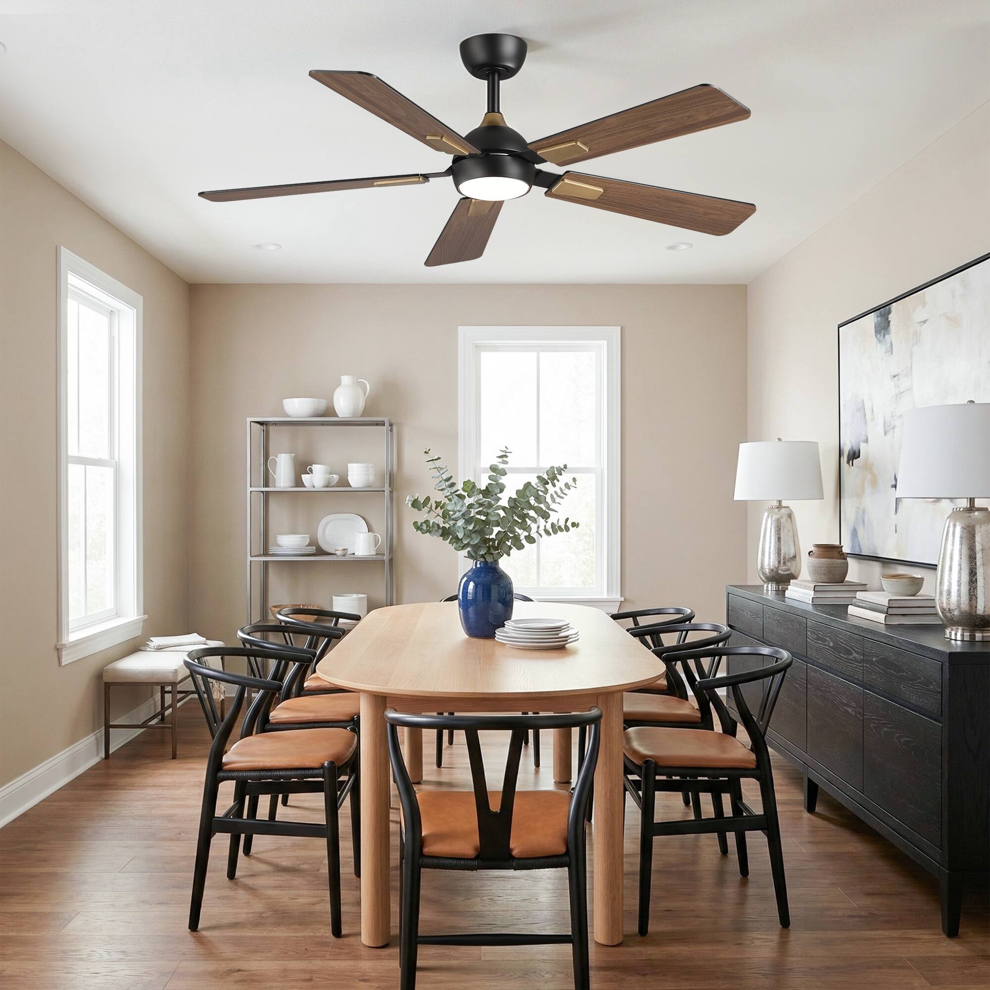 Alt View 1. Vaczon - 52 In. Modern Dimmable 3CCT LED Smart Ceiling Fan with Light, Remote and App Control, Double-Sided Blades, 6-Speed - Matte Black.