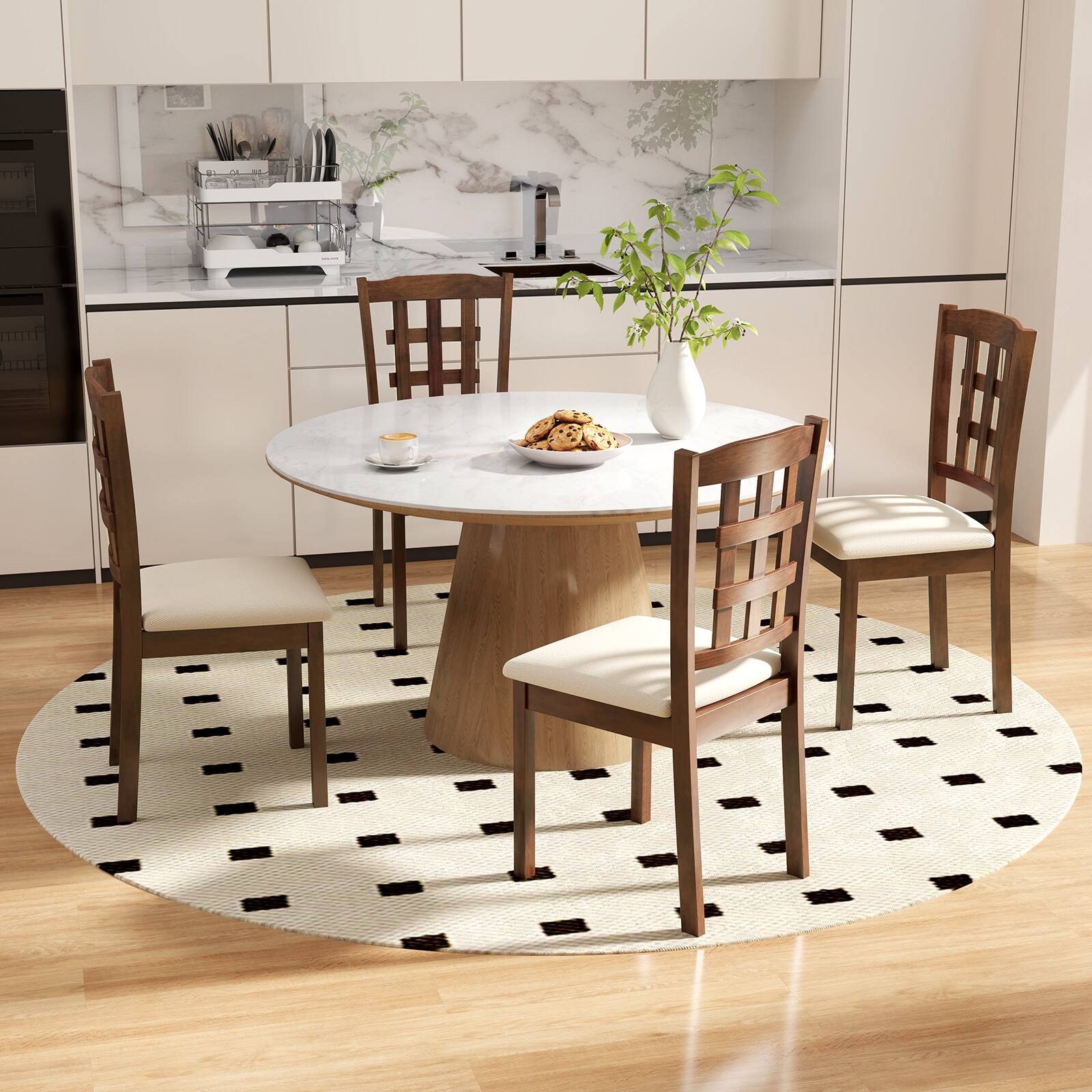 Alt View 5. Costway - Costway Farmhouse Armless Dining Chair Set of 2 with Upholstered Seat, Rubber Wood Legs - Oak,Grey.