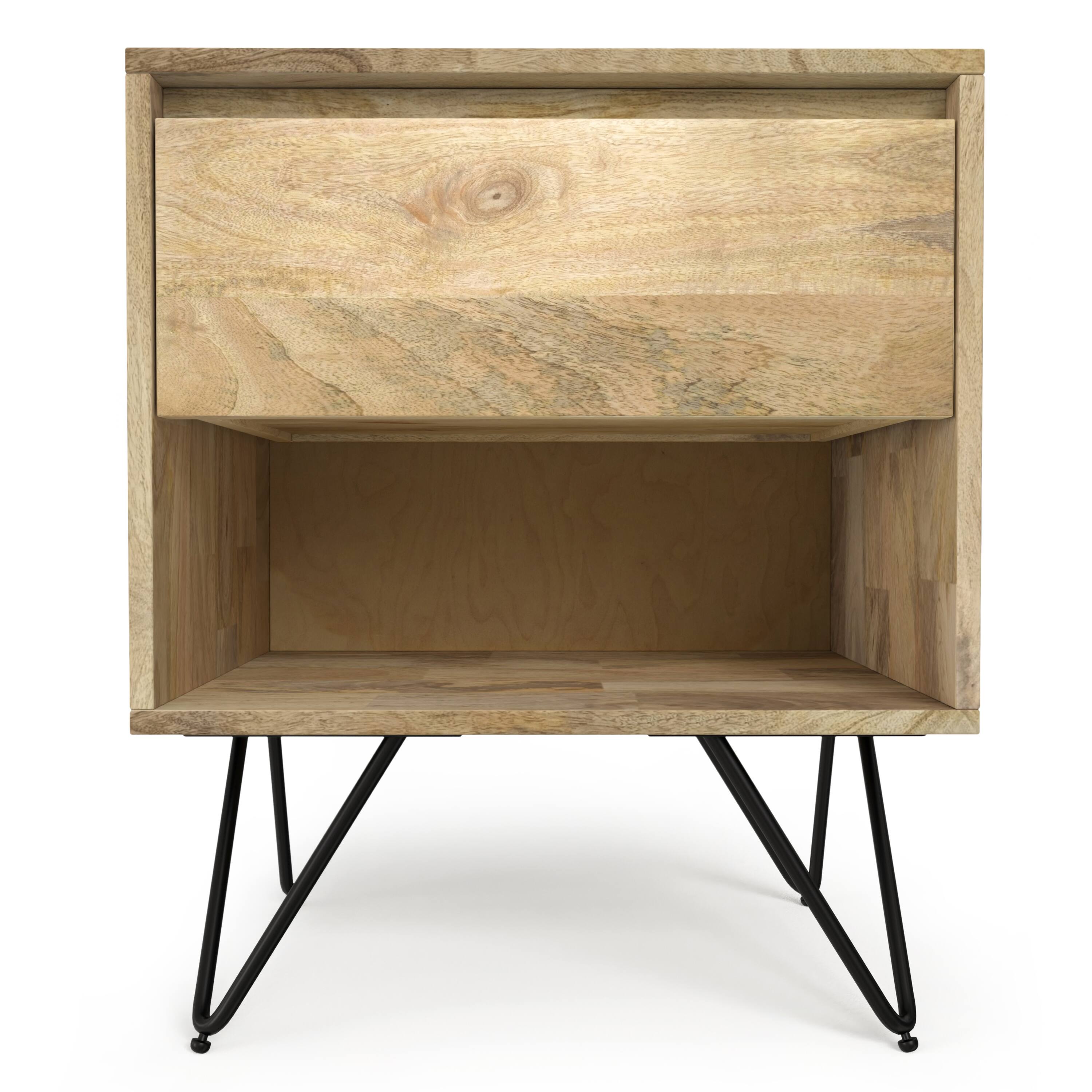 Left. Simpli Home - Hunter SOLID MANGO WOOD 20 inch Wide Modern Industrial Nightstand in Natural - Natural.
