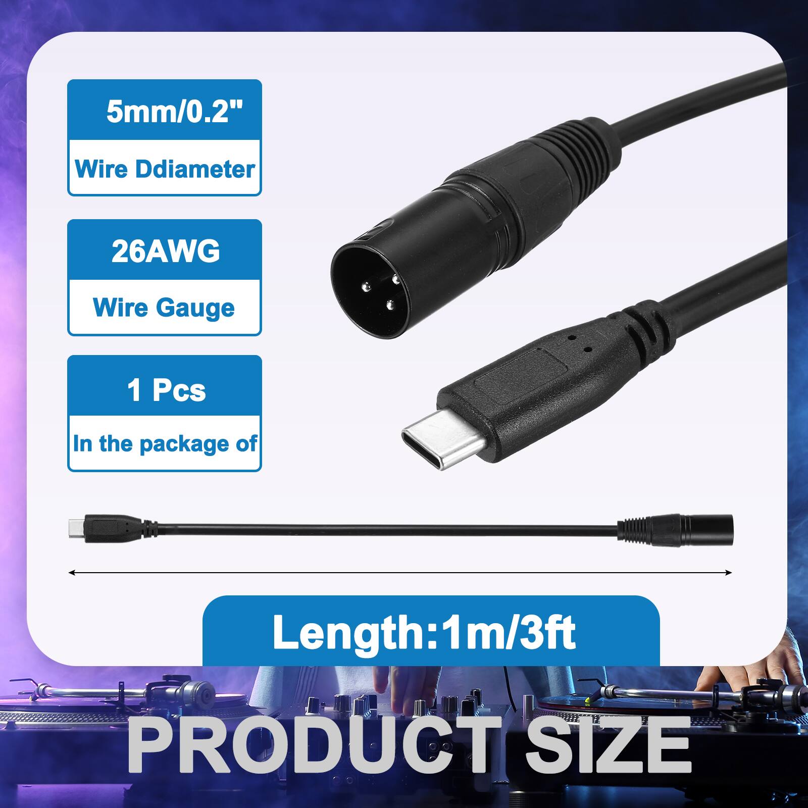 5mm/0.2" Wire Diameter  
26AWG Wire Gauge  
1 Pcs In the package of  
Length: 1m/3ft  
PRODUCT SIZE