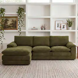 Anysun - Modular Sectional Sofa – L-Shape Cloud Couch with 1 Movable Ottoman, Comfy Chenille Deep Seat - Green