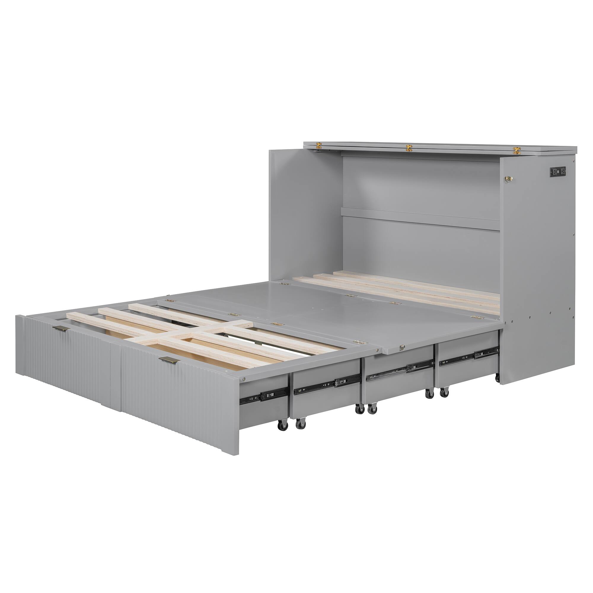 Alt View 9. Tiramisubest - Queen Size Murphy Bed w/ Drawer, Sockets, USB Ports, Pulley, Gray Plywood - Gray.