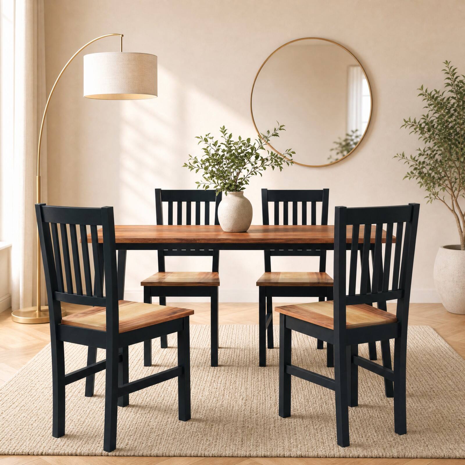 Alt View 4. Costway - Costway Set of 4 Dining Chair Kitchen Spindle Back Side Chair with Solid Wooden Legs - Black Base and Walnut Seat.