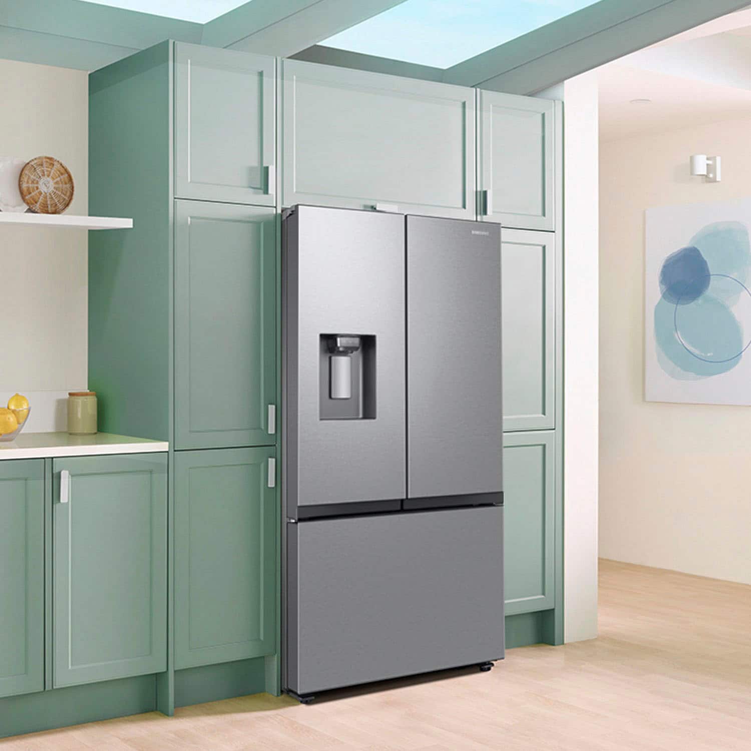 Alt View 15. Samsung - 26 cu. ft. Mega Capacity Counter Depth 3-Door French Door Refrigerator with External Water and Ice Dispenser - Fingerprint Resistant Stainless Steel.