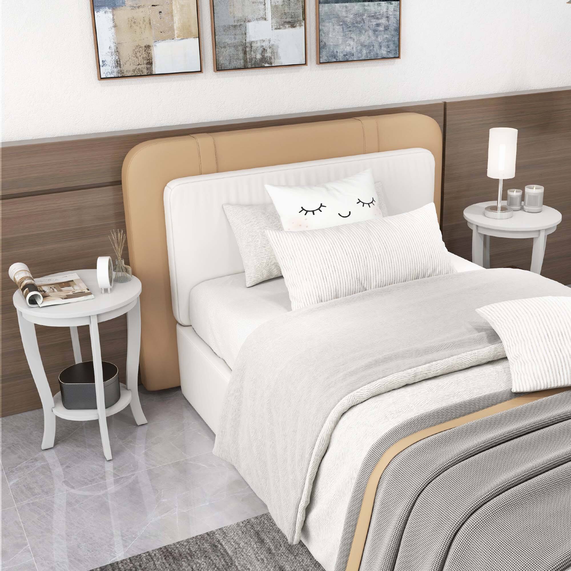 Alt View 4. Costway - 2-Tier End Table 18'' Round Compact Sofa Side Nightstand with Storage Shelf - White.