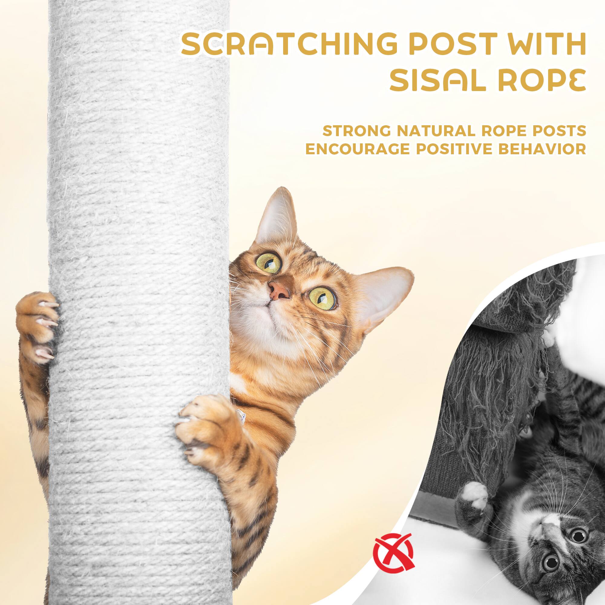 SCRATCHING POST WITH SISAL ROPE  
STRONG NATURAL ROPE POSTS ENCOURAGE POSITIVE BEHAVIOR