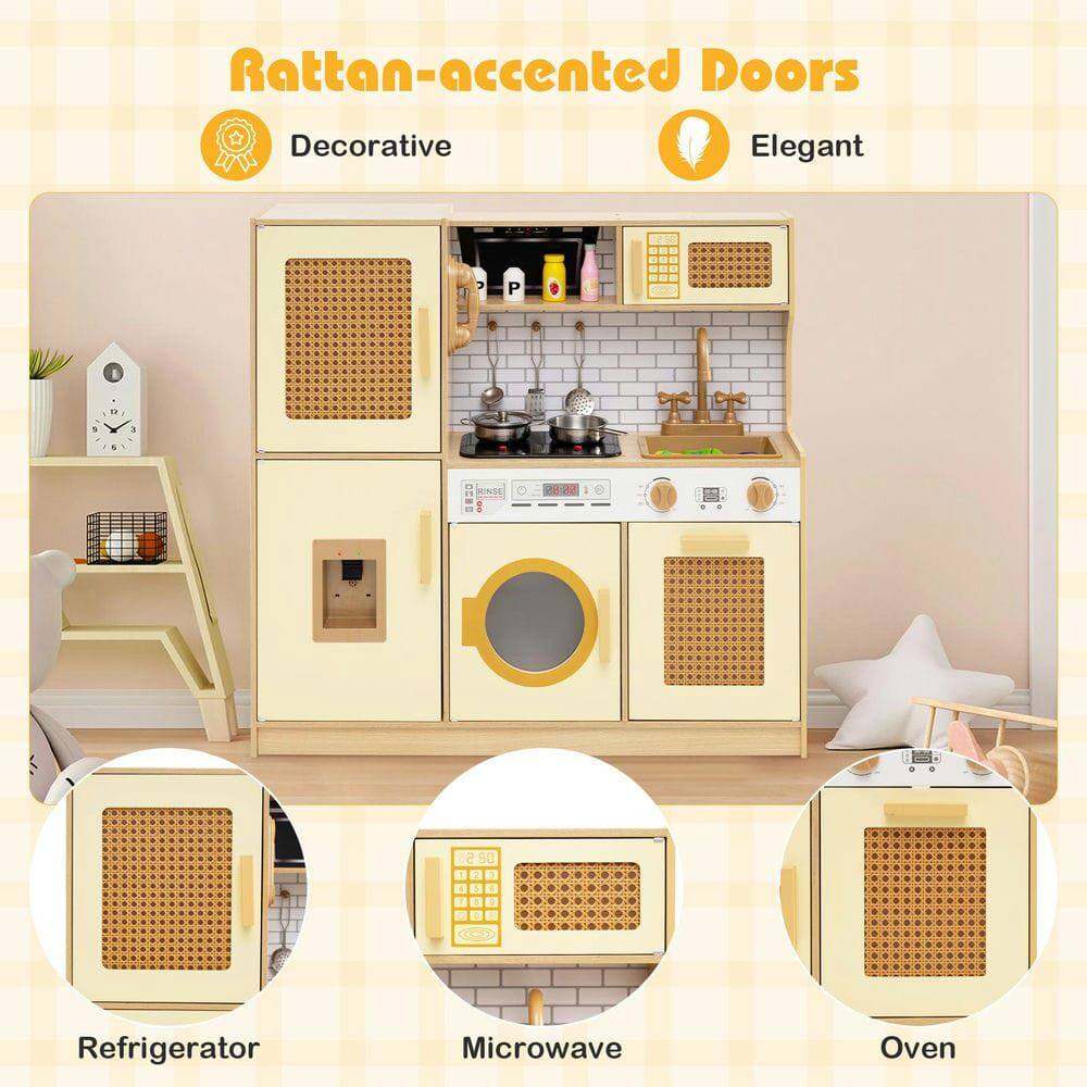 Rattan-accented Doors  
Decorative  
Elegant  

- Refrigerator  
- Microwave  
- Oven