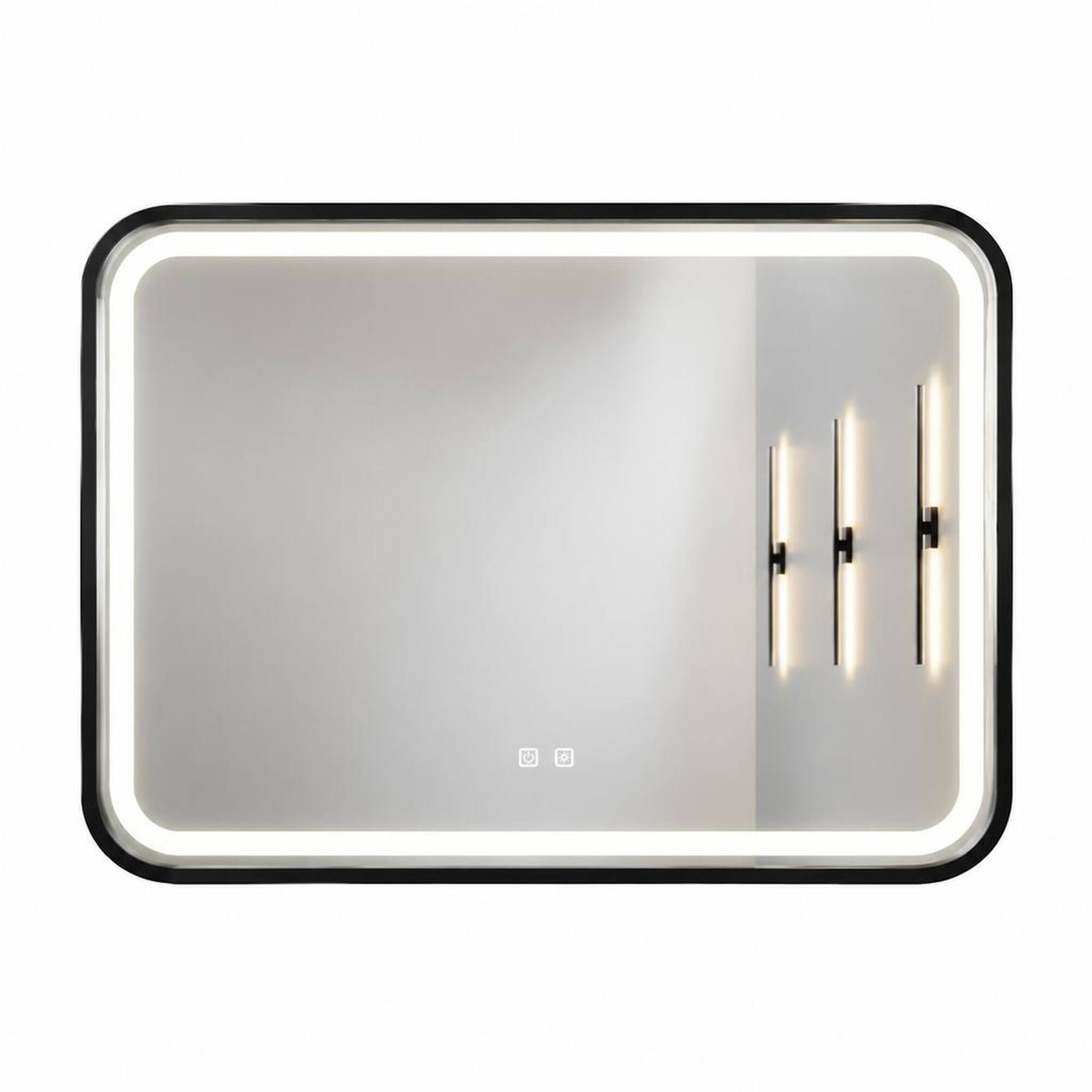 Front. RYHNUYNE - 40 x 32 Inch LED Bathroom Mirror, Black Metal Frame, Dimmable Touch, Anti-Fog, Wall Switch Control, 3000K-6000K, IP54 - Black.