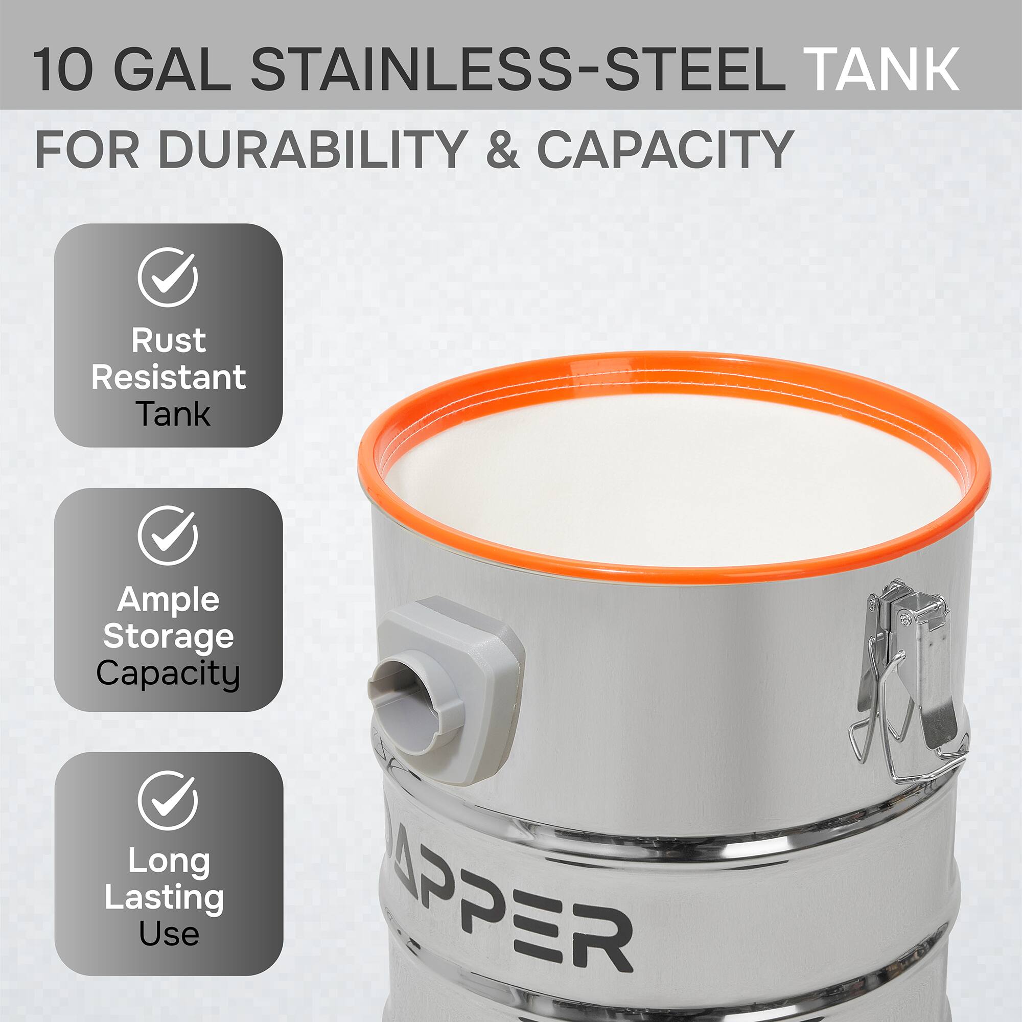 10 GAL STAINLESS-STEEL TANK FOR DURABILITY & CAPACITY

- Rust Resistant Tank
- Ample Storage Capacity
- Long Lasting Use