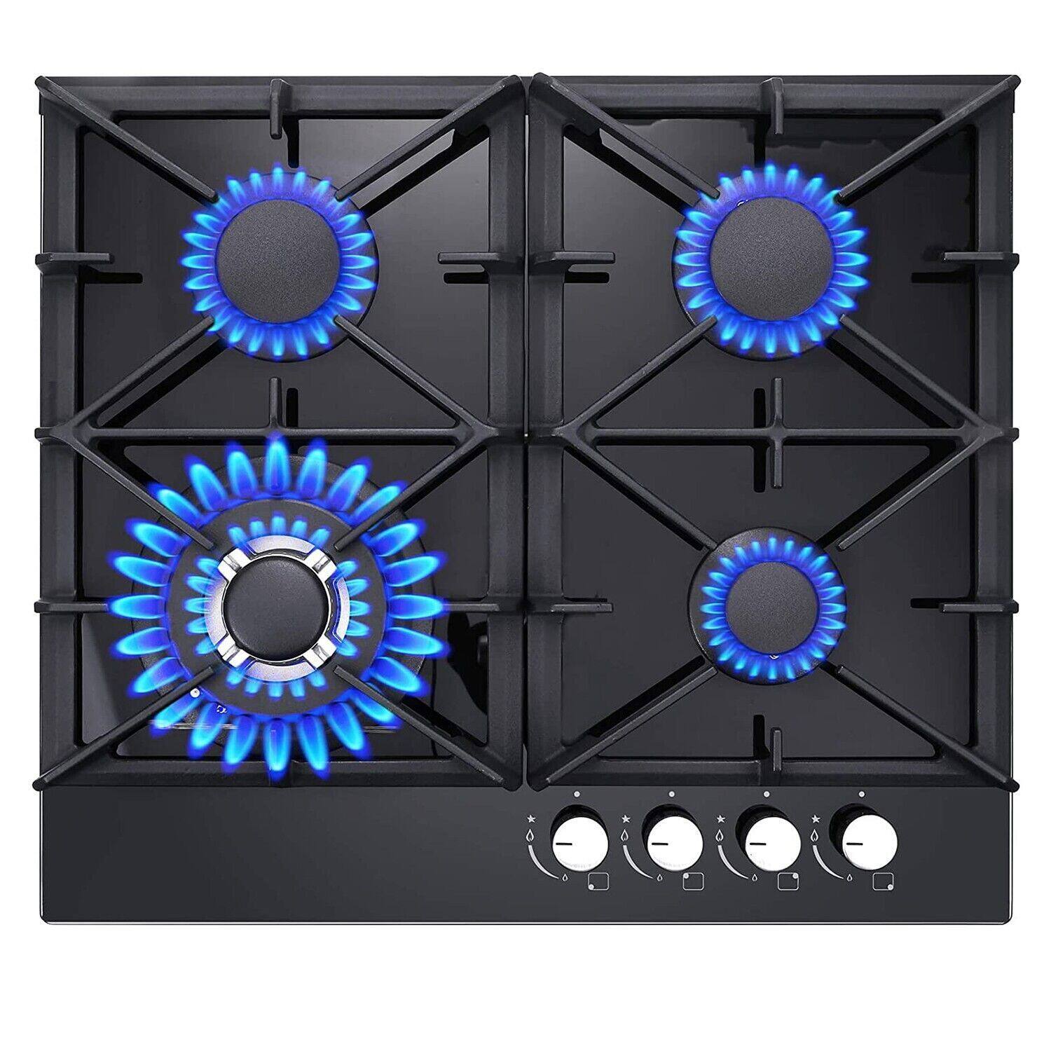 Front. COWLOWN - 24 Inch Gas Cooktop with 4 Burners Black Tempered Glass Built-in Design Dual Fuel NG/LPG Convertible - Black.