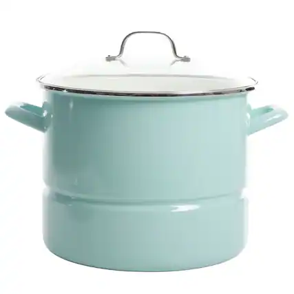 Front. Kenmore - Kenmore 16 Quart Stainless Steel Pot in Blue with Steamer Insert and Glass Lid - Blue.