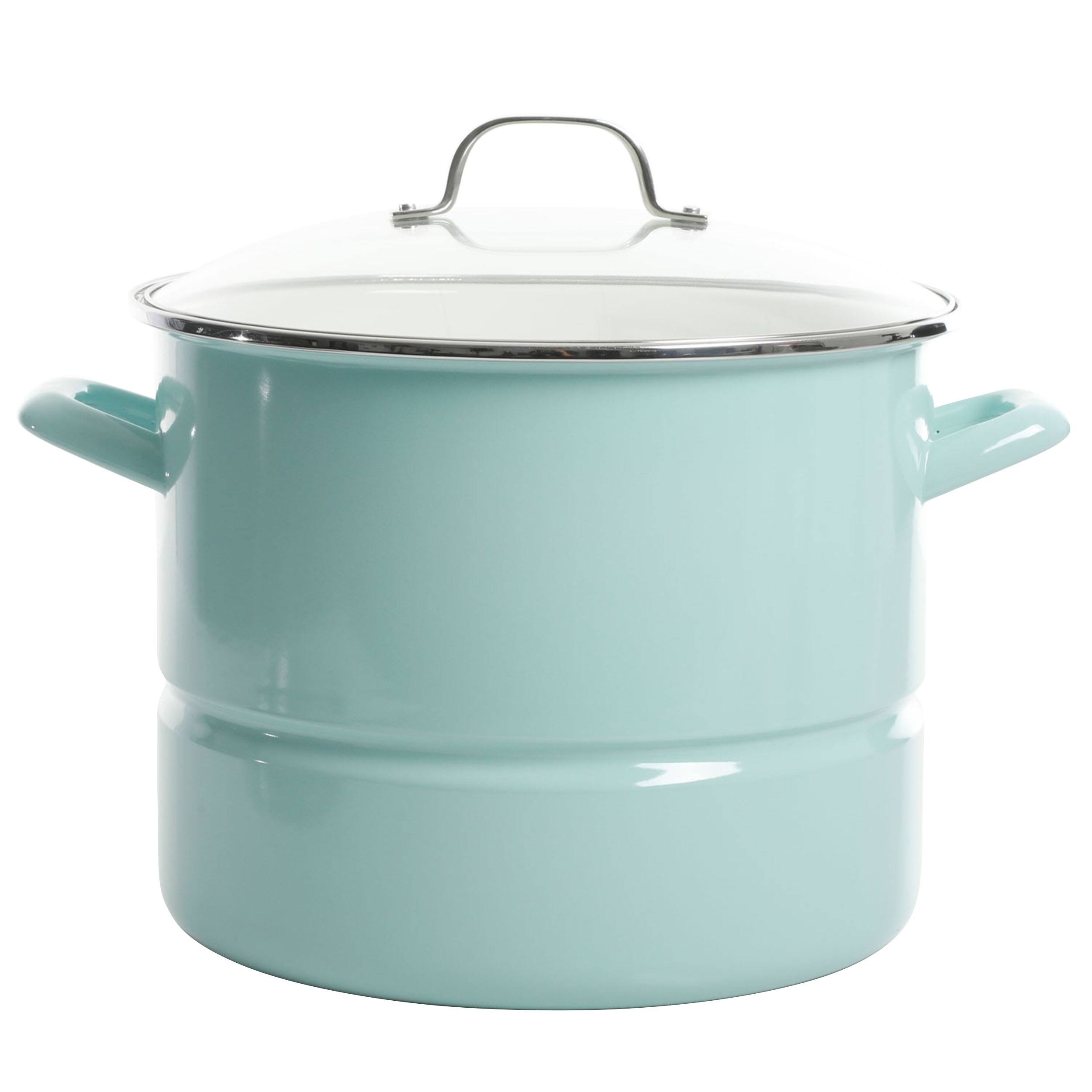 Front. Kenmore - Kenmore 16 Quart Stainless Steel Pot in Blue with Steamer Insert and Glass Lid - Blue.