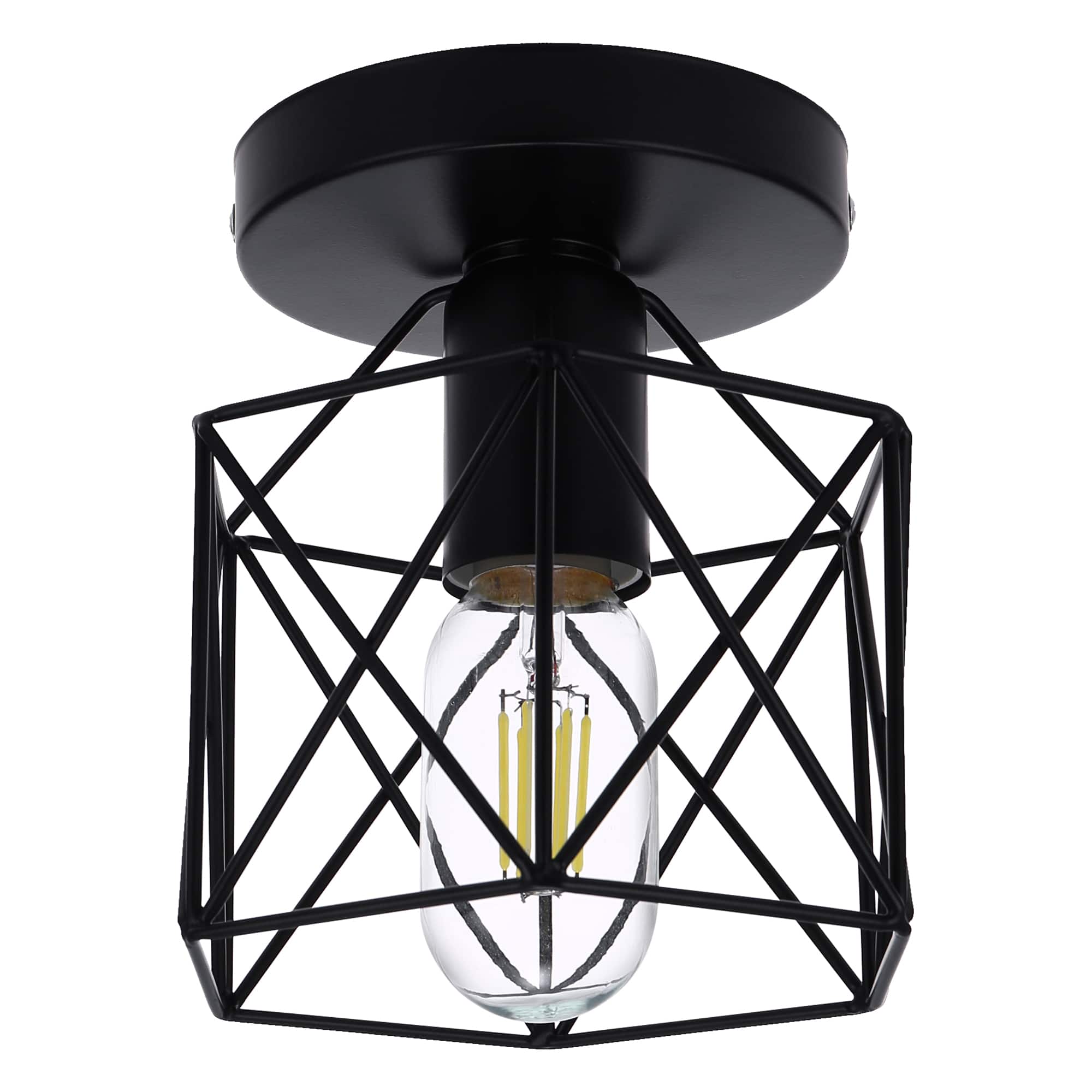Jandcase - 1-Light Industrial Hallway Semi-Flush Mount Ceiling Light,E26 Socket, Non-Integrated Bulbs for Kitchen - Black