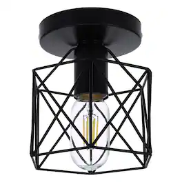 Jandcase - 1-Light Industrial Hallway Semi-Flush Mount Ceiling Light,E26 Socket, Non-Integrated Bulbs for Kitchen - Black