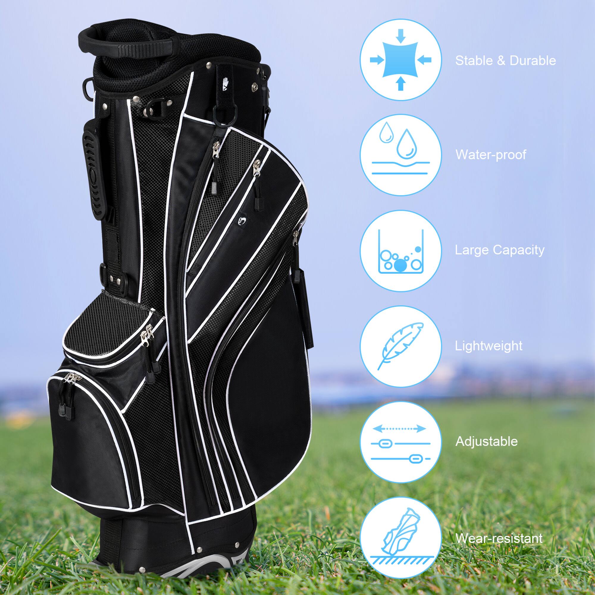 Stable & Durable  
Water-proof  
Large Capacity  
Lightweight  
Adjustable  
Wear-resistant