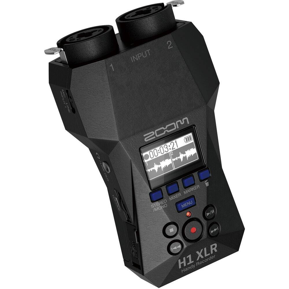 1 INPUT  
2 INPUT  

ZOOM  

00:03:21  

STEREO / MONO  
MIXER  
MARKER  
MENU  

H1 XLR  
Handy Recorder