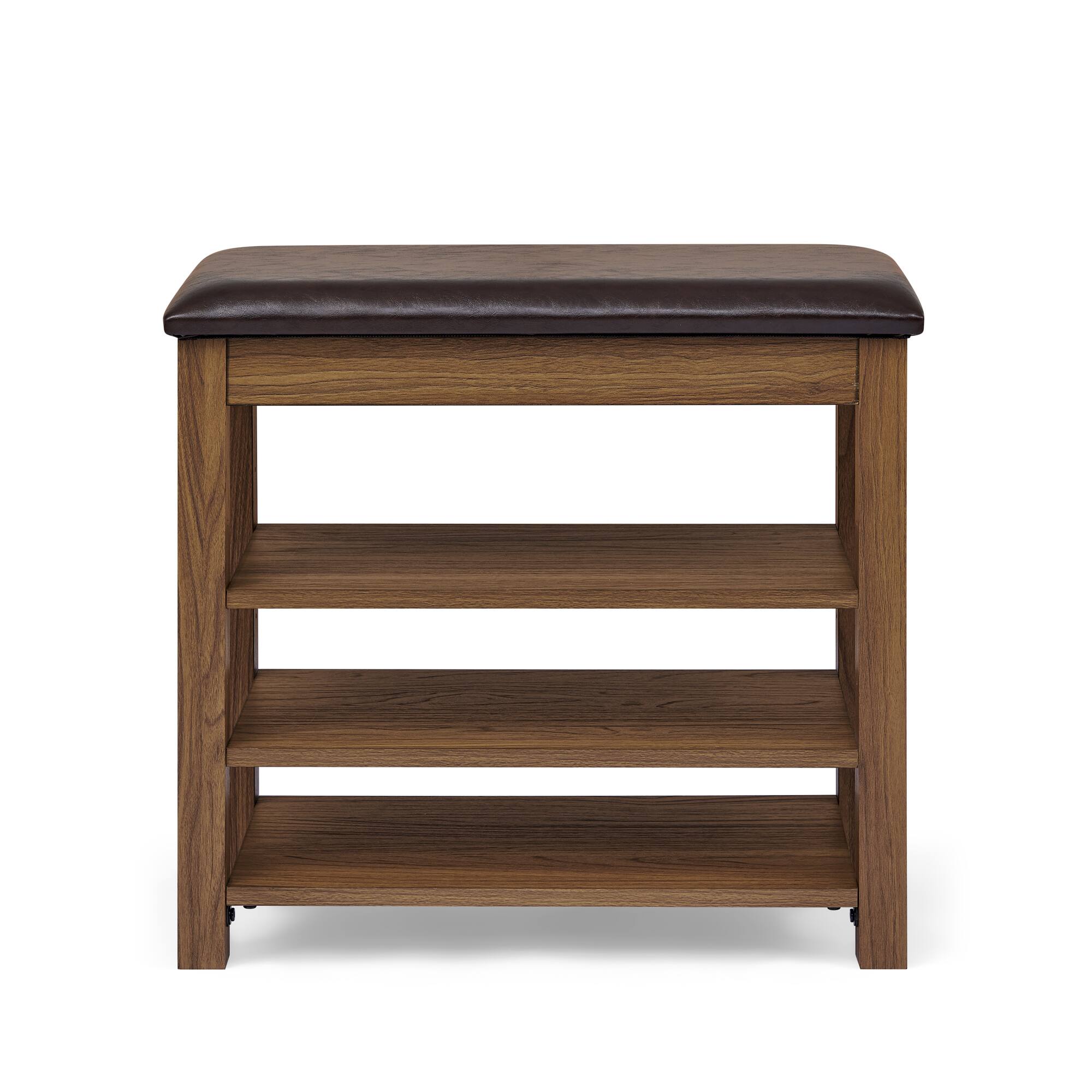 Back. Whisen - Height-Adjustable Shoe Storage Bench with Hidden Compartment, Compact Entryway Bench Seat - Brown.