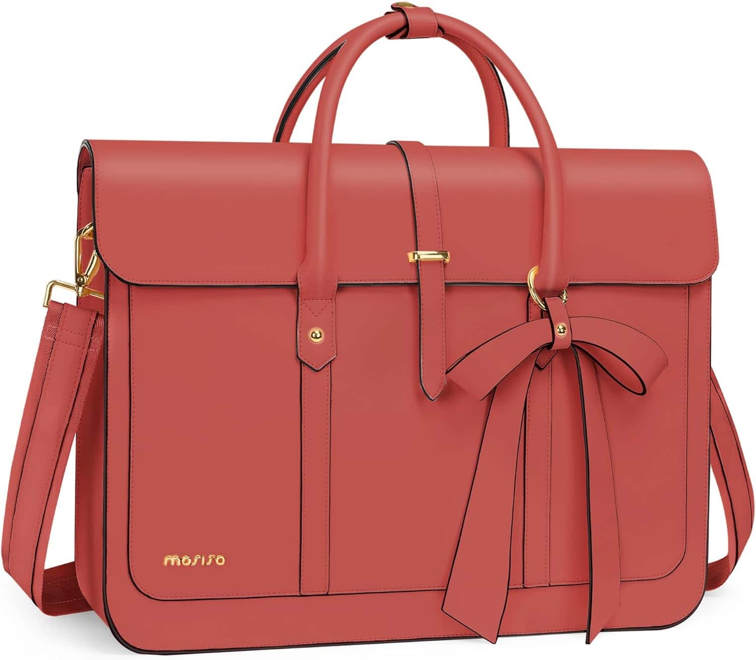 mosiso - Laptop Bag for Women 13-14 inch PU Leather Laptop Shoulder Bags Convertible Backpack Casual Handbag Work Computer Bag - Coral