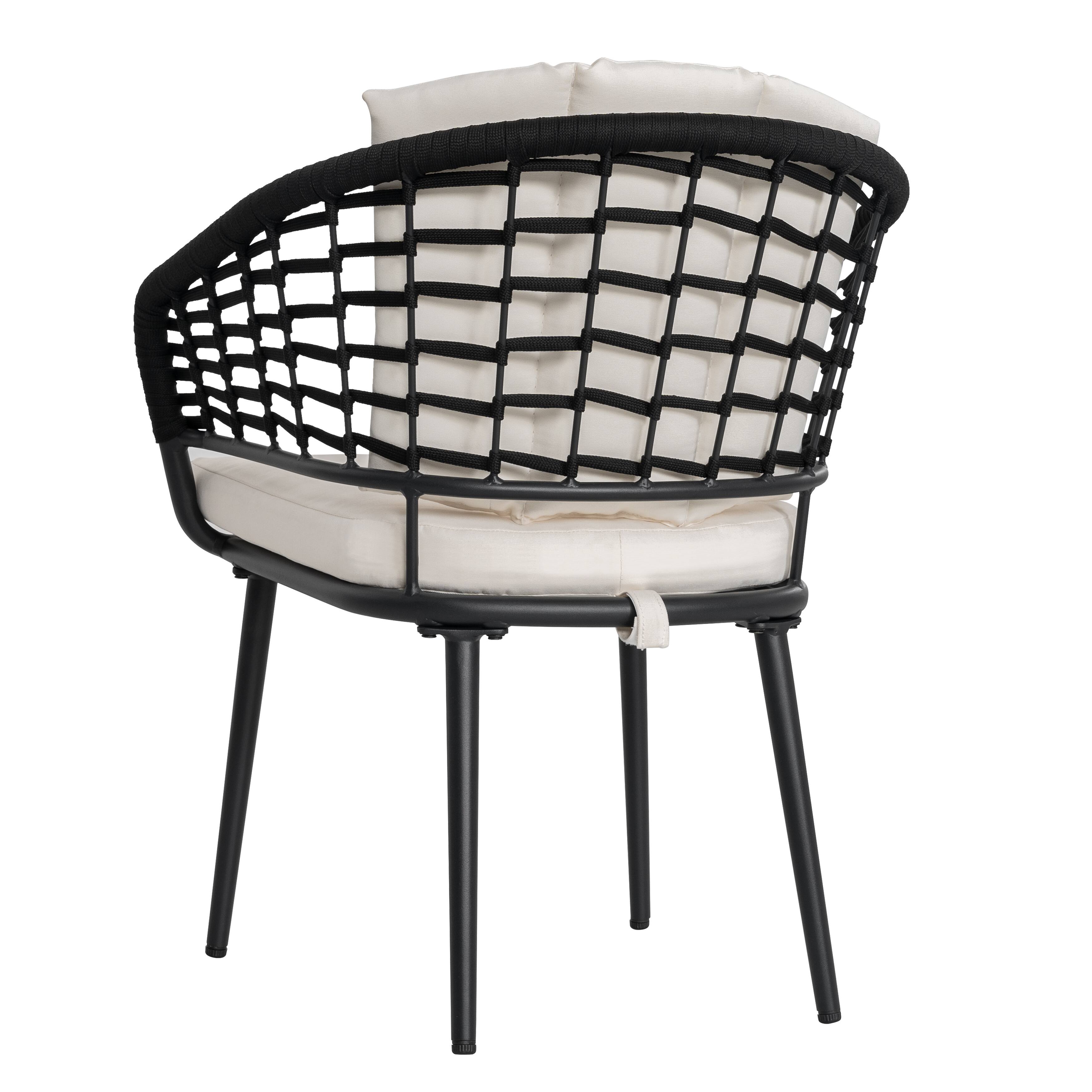 Alt View 6. Nuu Garden - Outdoor Patio Woven Rope Metal Chairs with 2.4" Thick Cushions - Black and Beige.