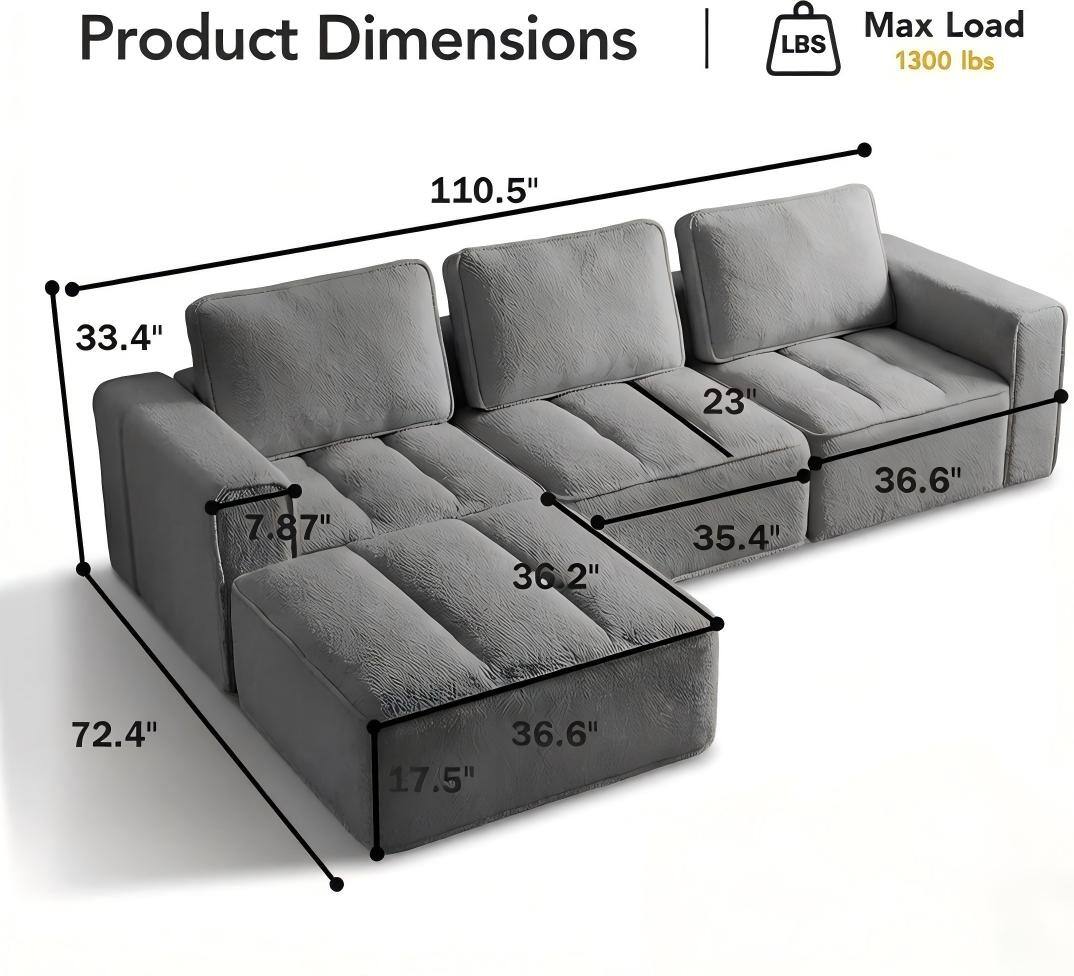 Product Dimensions  
LBS Max Load  
1300 lbs  
110.5"  
33.4"  
23"  
7.87"  
36.2"  
35.4"  
36.6"  
72.4"  
36.6"  
17.5"