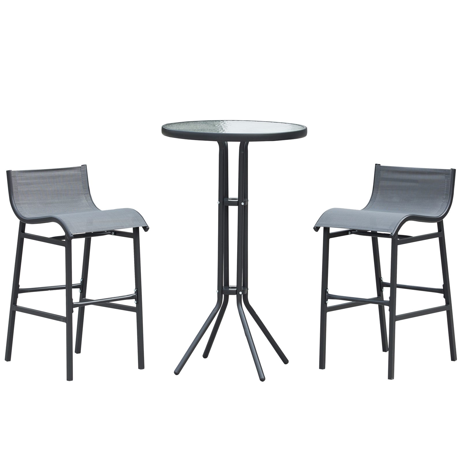 Outsunny - 3 Piece Bar Height Outdoor Bistro Set for 2, Round Patio Pub Table 2 Bar Chairs with Comfortable Design & Strong Build - Charcoal Gray