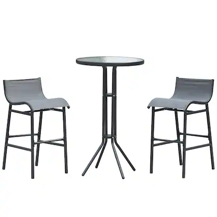 Front. Outsunny - 3 Piece Bar Height Outdoor Bistro Set for 2, Round Patio Pub Table 2 Bar Chairs with Comfortable Design & Strong Build - Charcoal Gray.