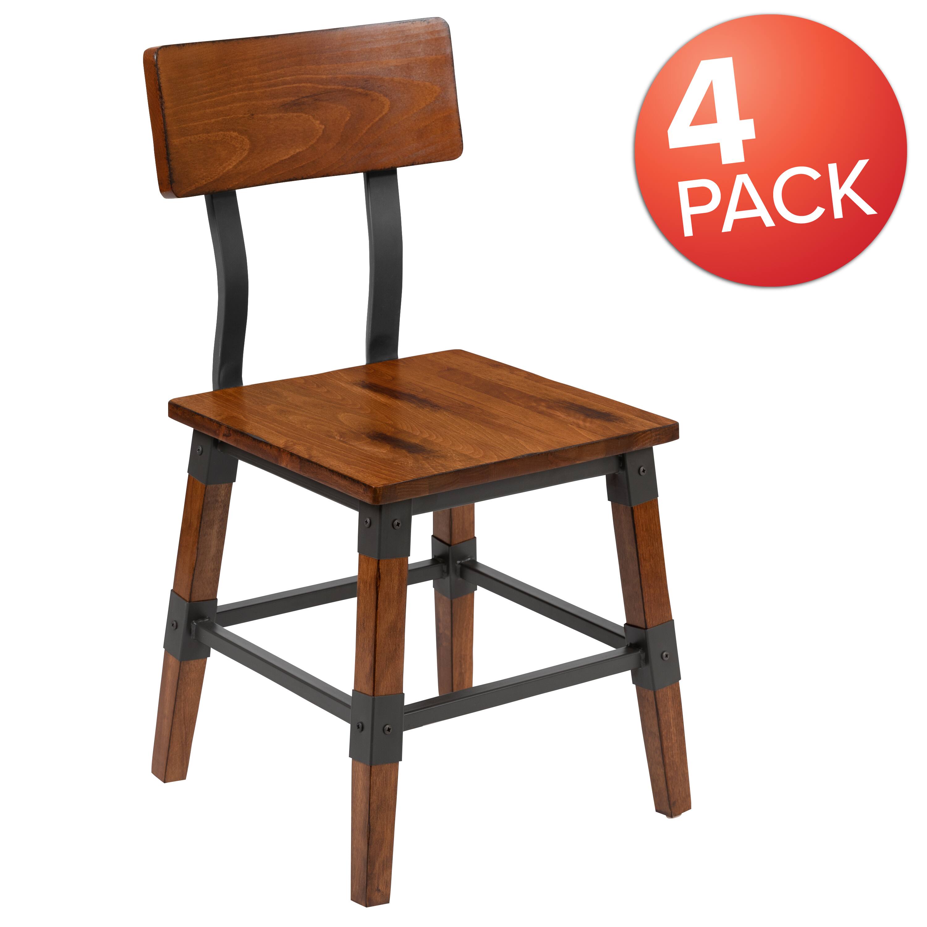Alt View 1. Emma + Oliver - 4 Pack Commercial Grade Rustic Antique Industrial Style Wood Dining Chair - Walnut.