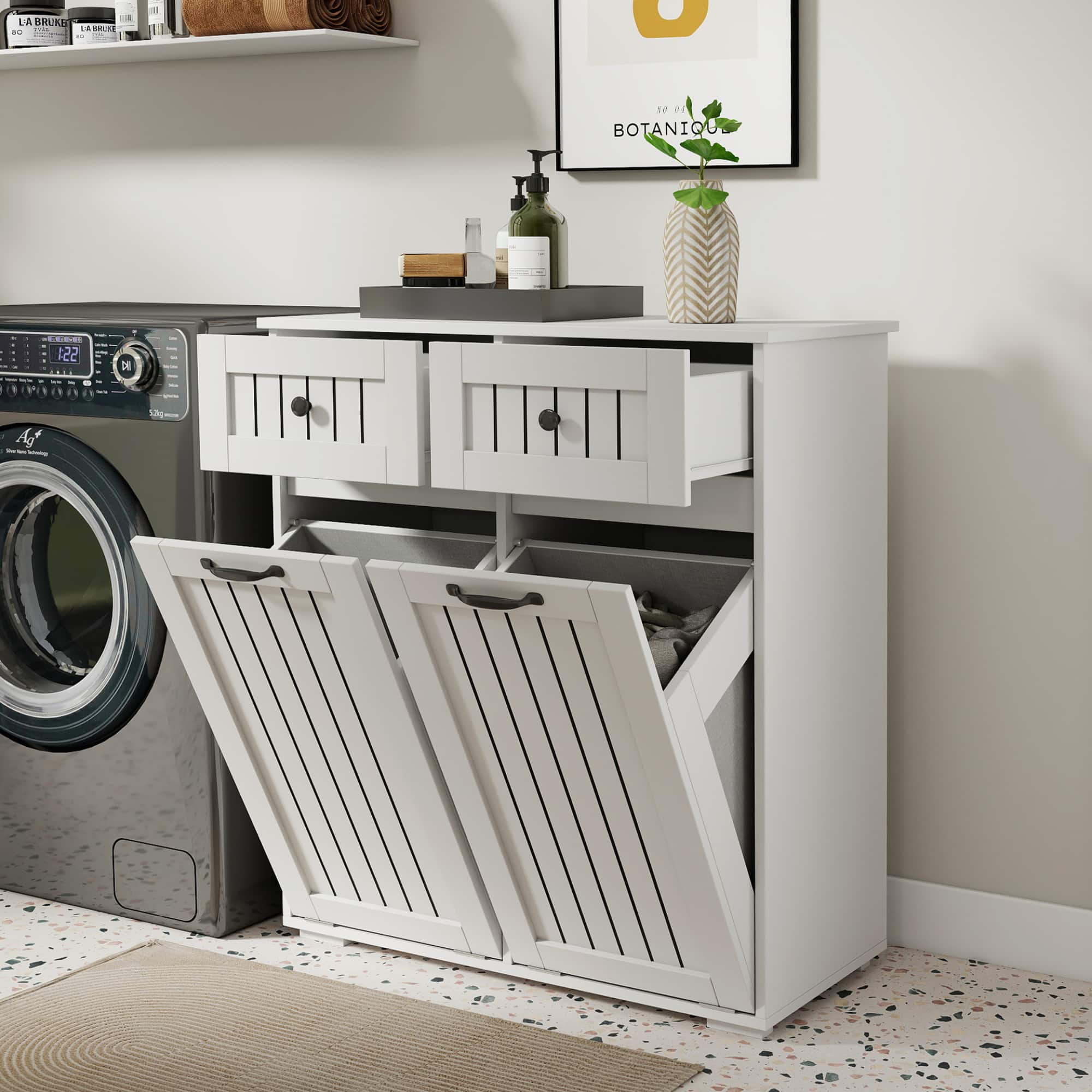 ELEMENT ACE - Versatile Laundry Storage Cabinet with Removable Baskets and Drawers for Organized Home - White