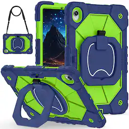 Dteck - Case for Samsung Galaxy Tab S11 2025 11-inch 3-Layer Rugged Kickstand Handle Grip Cover with Shoulder Strap - Navyblue Green