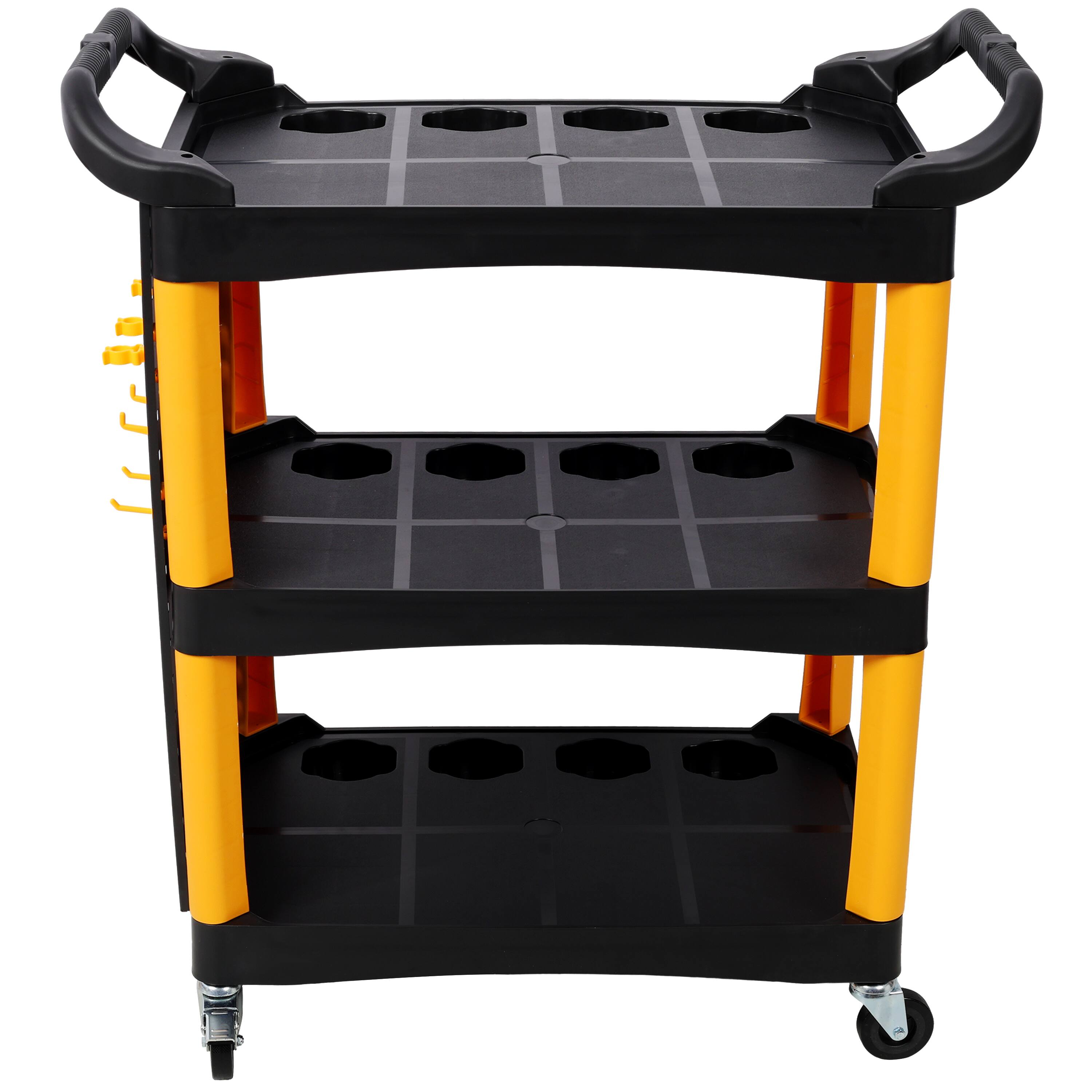 Alt View 6. ELEMENT ACE - 3-Tier Rolling Auto Detailing Cart with Wheels, Panel & Hooks - Garage, Workshop, Repair Shop Tool Storage - Yellow+Black.