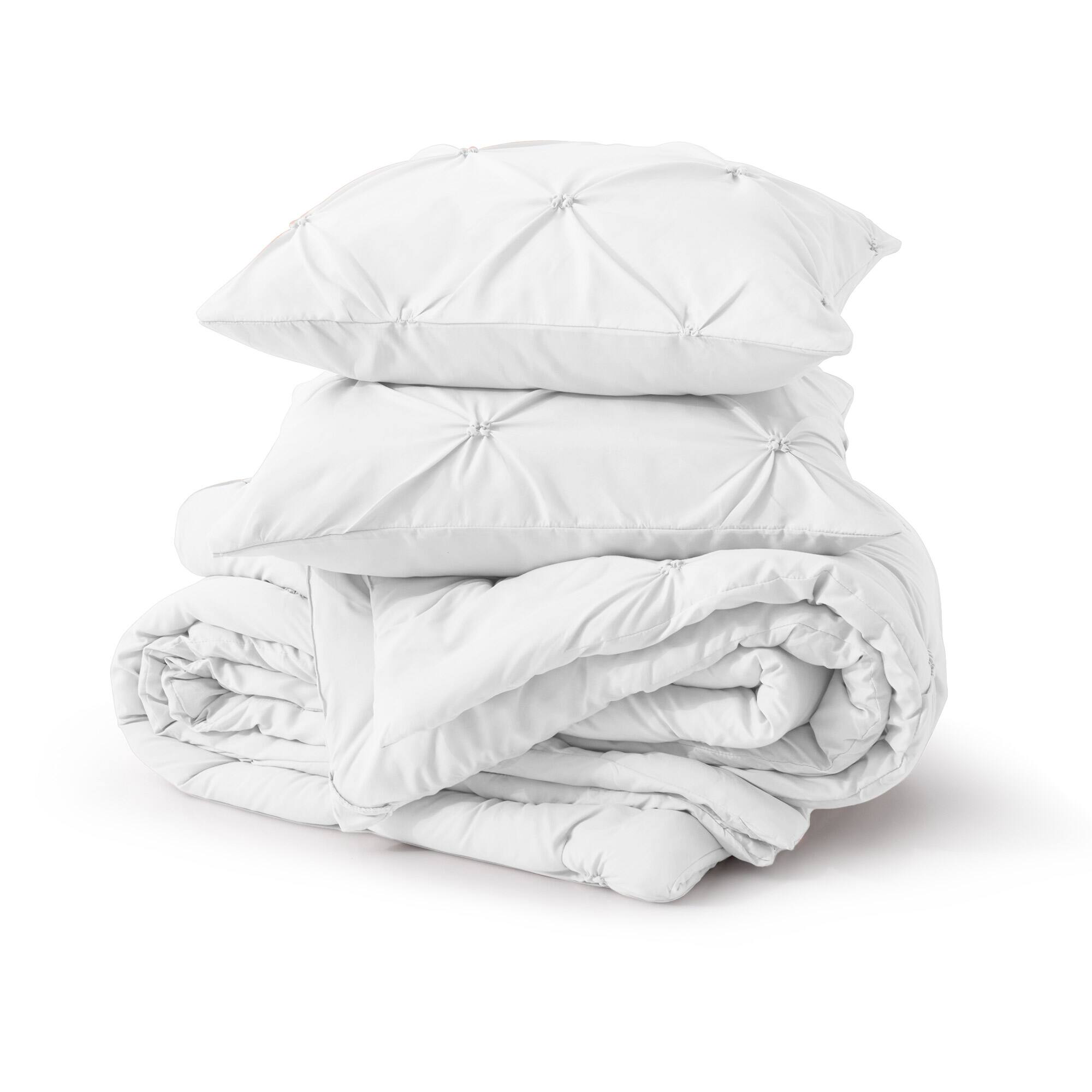 Left. Nest - Peace Nest 3 Pieces Pinch Pintuck Comforter Set Bedding Set for All Season - White.