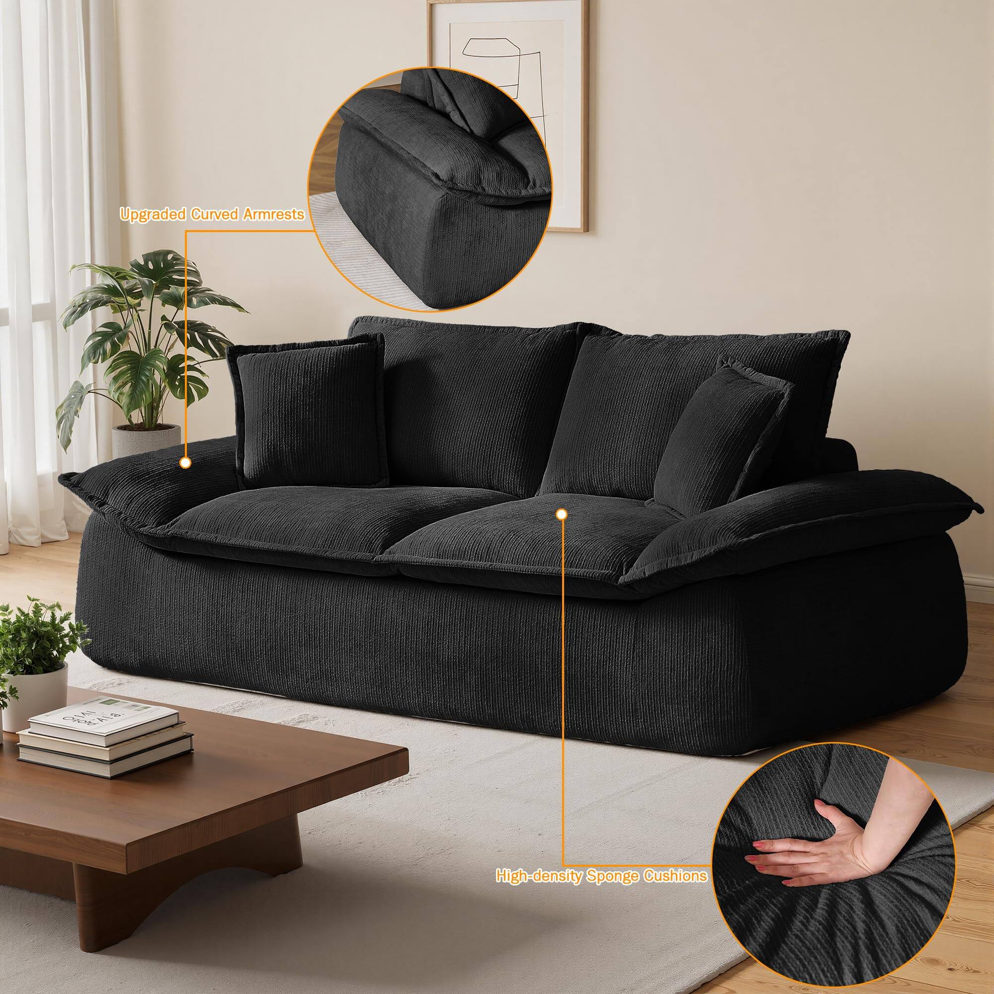 Upgraded Curved Armrests  
High-density Sponge Cushions