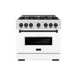 ZLINE - Autograph 36 in. Classic Satin Steel Gas Range with Black Accents (CGRSZ-WM-36-MB) - White