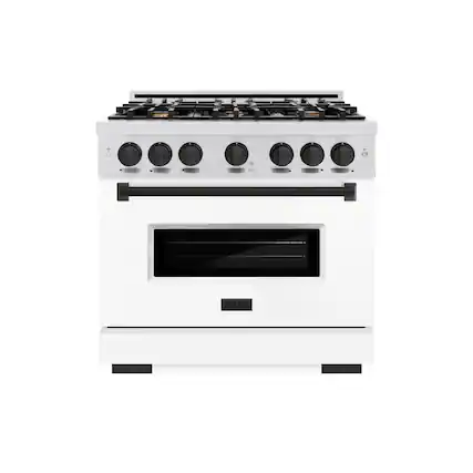 Front. ZLINE - ZLINE Autograph 36 in. Classic Satin Steel Gas Range with Black Accents (CGRSZ-WM-36-MB) - White.