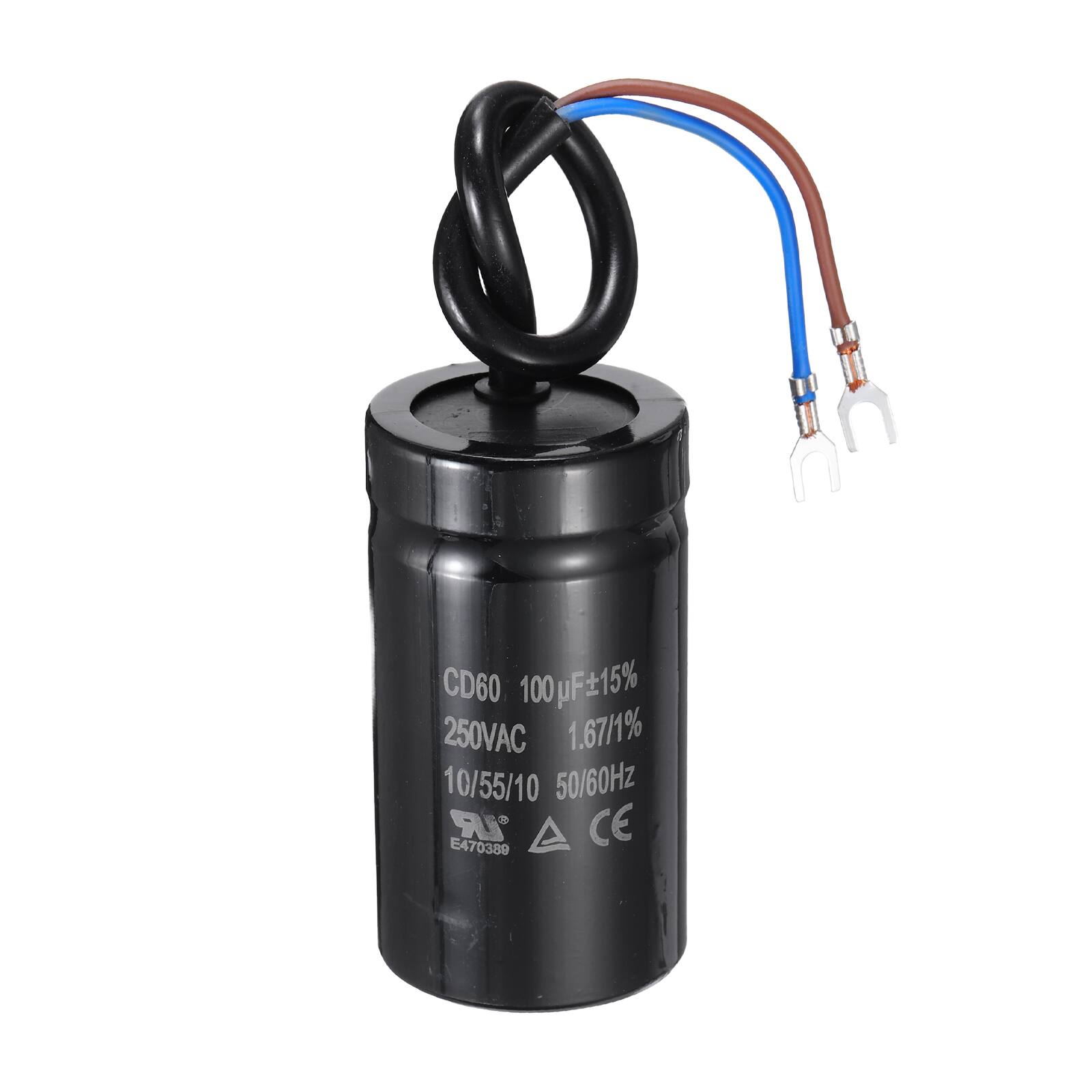 Unique Bargains - CD60 Run Capacitor 100uF 250VAC 50/60Hz 2 Wires Motor Start for Washing Machine Air Compressor - Black