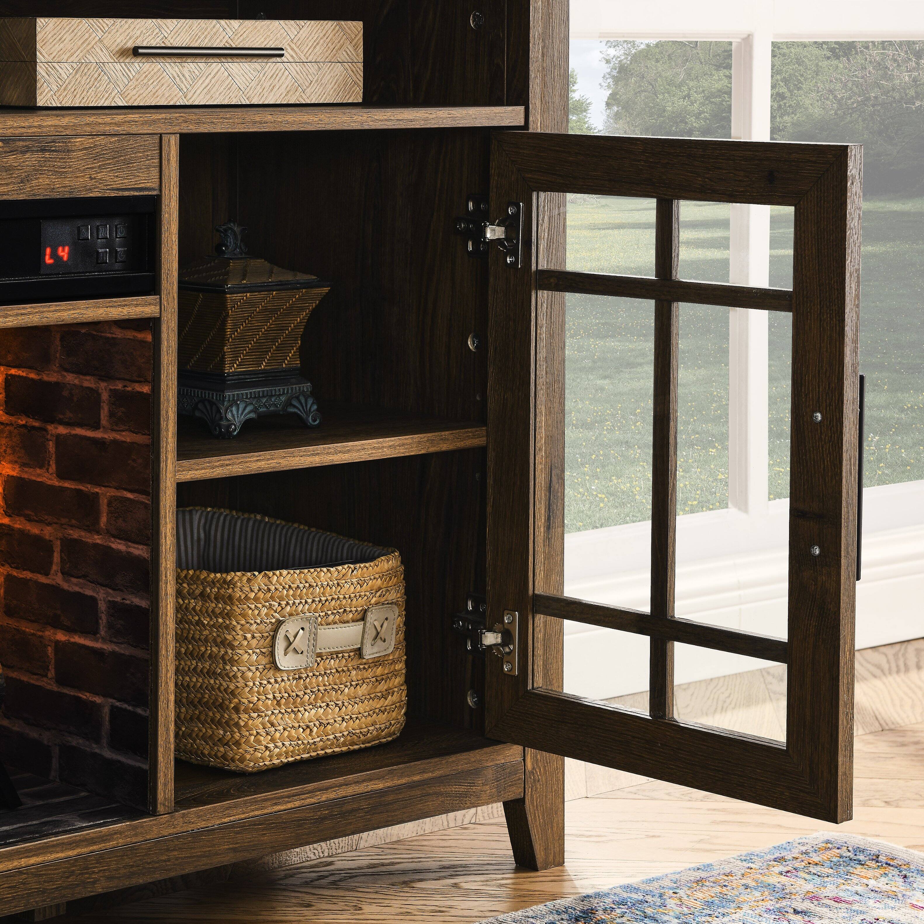 Alt View 5. GOODSILO - 55 Inch TV Stand with Electric Fireplace Insert & Storage Cabinets - Reclaimed Barnwood.