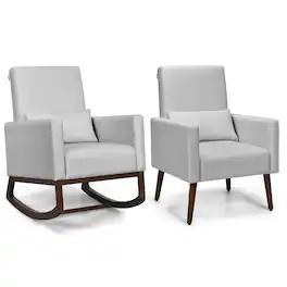 Costway - Set of 2 Dual-use Upholstered Rocking Chair w/Pillow - Light Gray