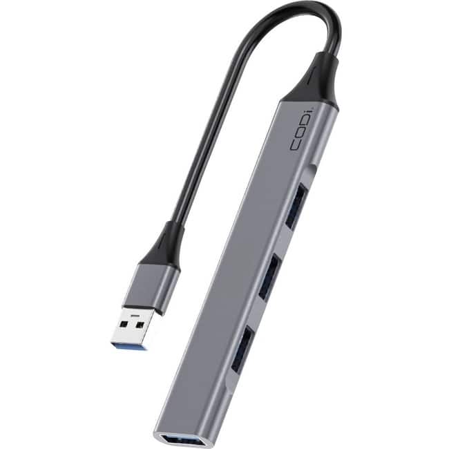 CODi - USB-A 4-Port Hub - for Computer - USB Type A - 4 x USB Ports - 1 x USB 2.0 - 2 x USB 3.0 - Gray - Wired