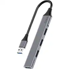 Front. CODi - CODi USB-A 4-Port Hub - for Computer - USB Type A - 4 x USB Ports - 1 x USB 2.0 - 2 x USB 3.0 - Gray - Wired.